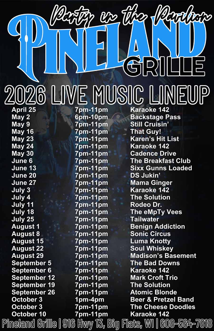 Pineland Bar and Grill, Pineland Camping Live music lineup for 2026